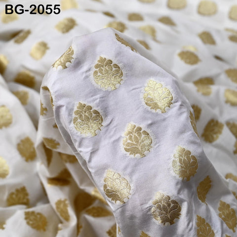 White Dyeable Brocade Fabric by the yard Gold Banarasi Lehenga Skirt Costume Wedding Dress Material Drapery Cushion Covers Saree Blouses
