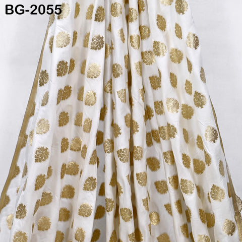 White Dyeable Brocade Fabric by the yard Gold Banarasi Lehenga Skirt Costume Wedding Dress Material Drapery Cushion Covers Saree Blouses
