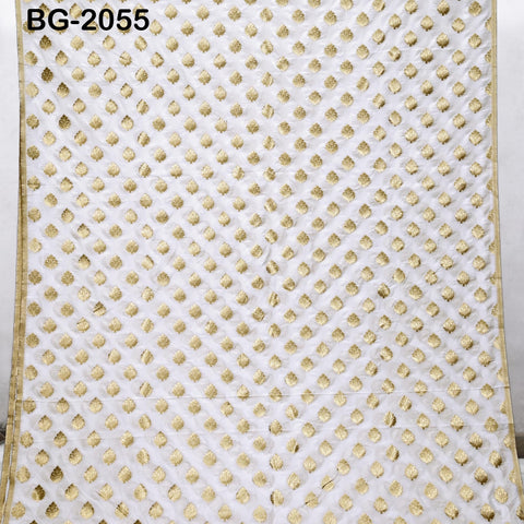 White Dyeable Brocade Fabric by the yard Gold Banarasi Lehenga Skirt Costume Wedding Dress Material Drapery Cushion Covers Saree Blouses