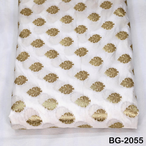 White Dyeable Brocade Fabric by the yard Gold Banarasi Lehenga Skirt Costume Wedding Dress Material Drapery Cushion Covers Saree Blouses