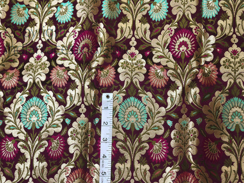 Indian Burgundy Blended Silk Brocade by the Yard Wedding Dress Jacket Banarasi Costume Material Sewing Crafting Skirts Upholstery Furnishing