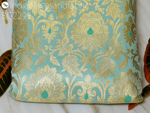 Indian Mint Green Brocade Fabric by the Yard Banarasi Wedding Dress Material Costumes Lehenga Skirts Hair Crafting Home Decor Cushion Covers Upholstery Fabric