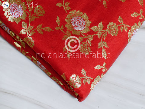 Red Brocade by the Yard Fabric Indian Banarasi Wedding Dresses Costumes Material Sewing Lehenga Skirts Vests Jackets Curtains Upholstery Kids Crafting Clothing Fabric