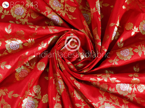 Red Brocade by the Yard Fabric Indian Banarasi Wedding Dresses Costumes Material Sewing Lehenga Skirts Vests Jackets Curtains Upholstery Kids Crafting Clothing Fabric