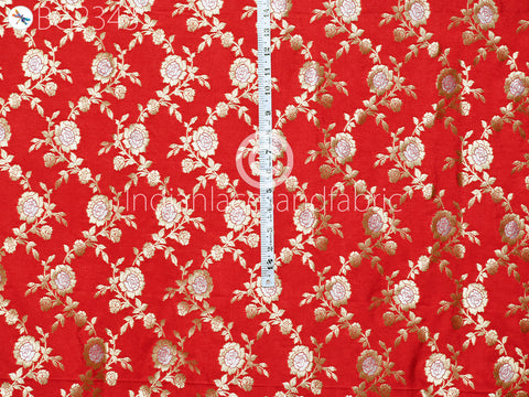 Red Brocade by the Yard Fabric Indian Banarasi Wedding Dresses Costumes Material Sewing Lehenga Skirts Vests Jackets Curtains Upholstery Kids Crafting Clothing Fabric