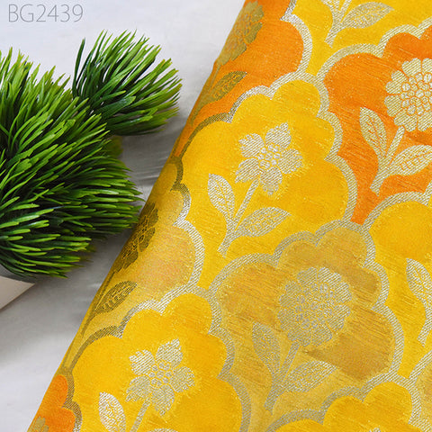 Home Décor Crafting Yellow Brocade Fabric by the Yard Wedding Dress Jackets Indian Blended Banarasi Costumes Material Sewing Cushion Cover