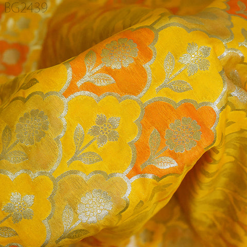 Home Décor Crafting Yellow Brocade Fabric by the Yard Wedding Dress Jackets Indian Blended Banarasi Costumes Material Sewing Cushion Cover