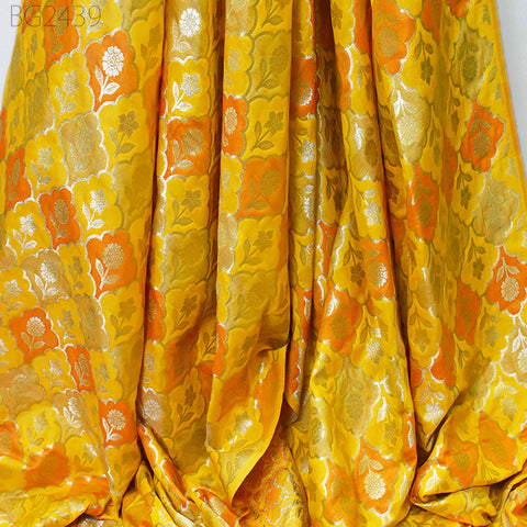 Home Décor Crafting Yellow Brocade Fabric by the Yard Wedding Dress Jackets Indian Blended Banarasi Costumes Material Sewing Cushion Cover