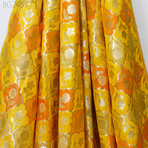 Home Décor Crafting Yellow Brocade Fabric by the Yard Wedding Dress Jackets Indian Blended Banarasi Costumes Material Sewing Cushion Cover