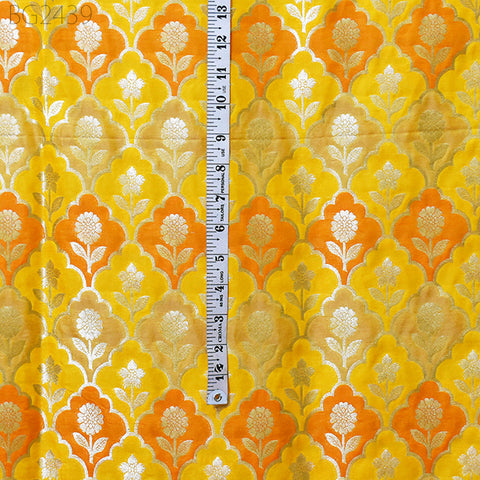 Home Décor Crafting Yellow Brocade Fabric by the Yard Wedding Dress Jackets Indian Blended Banarasi Costumes Material Sewing Cushion Cover