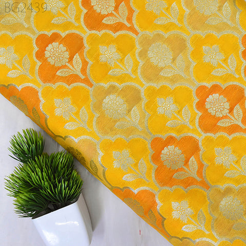 Home Décor Crafting Yellow Brocade Fabric by the Yard Wedding Dress Jackets Indian Blended Banarasi Costumes Material Sewing Cushion Cover