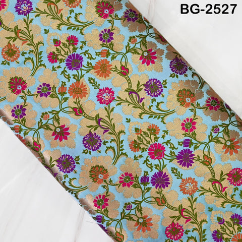 Turquoise Brocade Fabric by the Yard Historic Costume Indian Banarasi Wedding Dresses Material Knee Length Coat Sewing Upholstery Drapery