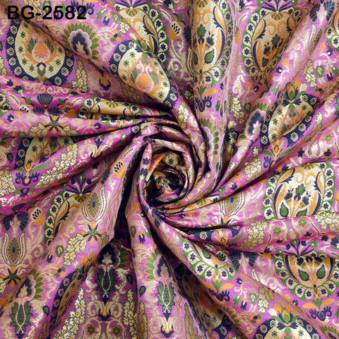 Lavender Pink Brocade Fabric by the Yard Historic Costume Indian Banarasi Wedding Dress Material Knee Length Coat Sewing Upholstery Drapery