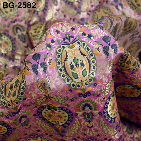 Lavender Pink Brocade Fabric by the Yard Historic Costume Indian Banarasi Wedding Dress Material Knee Length Coat Sewing Upholstery Drapery