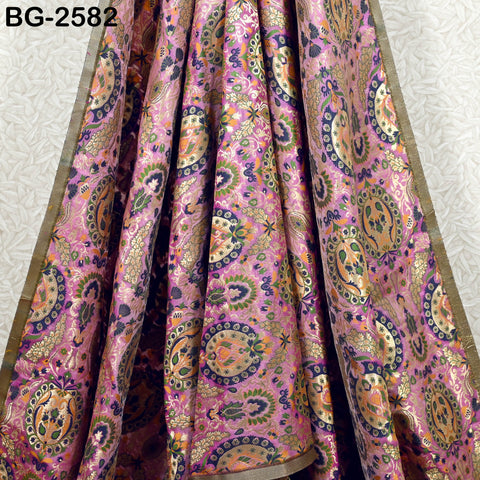 Lavender Pink Brocade Fabric by the Yard Historic Costume Indian Banarasi Wedding Dress Material Knee Length Coat Sewing Upholstery Drapery