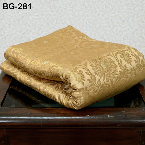 Brocade Fabric Beige Gold Banaras Brocade party wear Lehenga Skrit Fabric Banarasi Blended Silk Fabric Brocade Fabric by the Yard