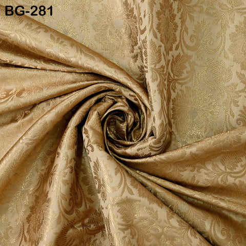 Brocade Fabric Beige Gold Banaras Brocade party wear Lehenga Skrit Fabric Banarasi Blended Silk Fabric Brocade Fabric by the Yard