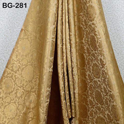 Brocade Fabric Beige Gold Banaras Brocade party wear Lehenga Skrit Fabric Banarasi Blended Silk Fabric Brocade Fabric by the Yard