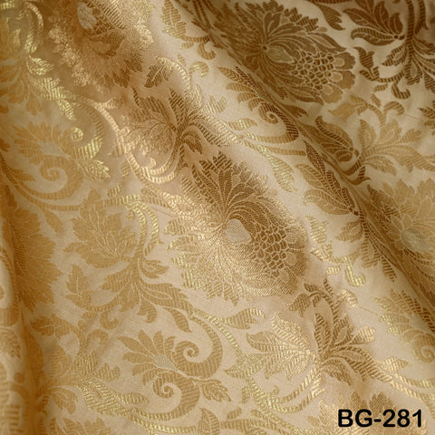 Brocade Fabric Beige Gold Banaras Brocade party wear Lehenga Skrit Fabric Banarasi Blended Silk Fabric Brocade Fabric by the Yard