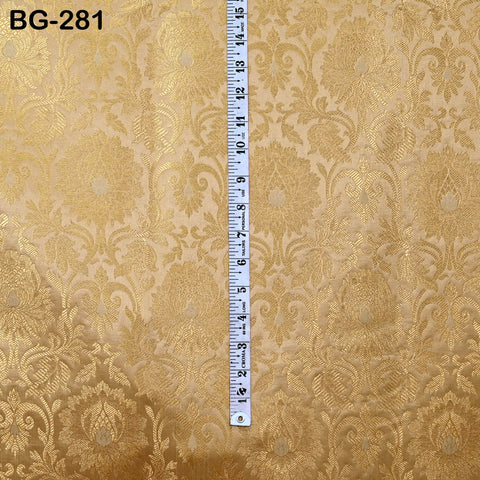 Brocade Fabric Beige Gold Banaras Brocade party wear Lehenga Skrit Fabric Banarasi Blended Silk Fabric Brocade Fabric by the Yard