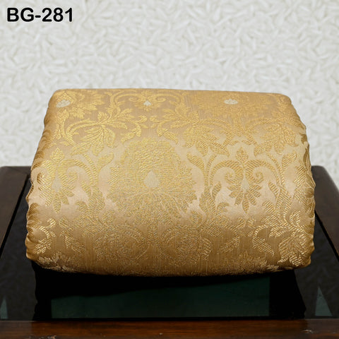 Brocade Fabric Beige Gold Banaras Brocade party wear Lehenga Skrit Fabric Banarasi Blended Silk Fabric Brocade Fabric by the Yard