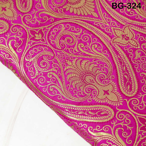 Magenta Brocade Fabric by the Yard Historic Costume Indian Banarasi Wedding Dress Material Banaras Knee Length Coat Sew Upholstery Drapery