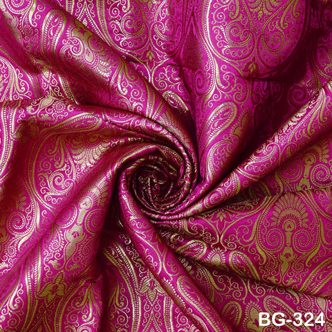 Magenta Brocade Fabric by the Yard Historic Costume Indian Banarasi Wedding Dress Material Banaras Knee Length Coat Sew Upholstery Drapery