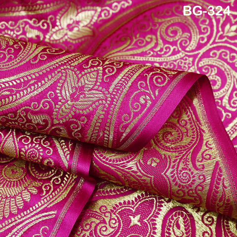 Magenta Brocade Fabric by the Yard Historic Costume Indian Banarasi Wedding Dress Material Banaras Knee Length Coat Sew Upholstery Drapery