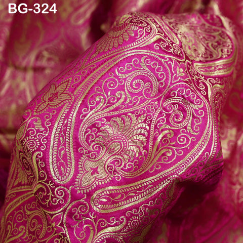 Magenta Brocade Fabric by the Yard Historic Costume Indian Banarasi Wedding Dress Material Banaras Knee Length Coat Sew Upholstery Drapery
