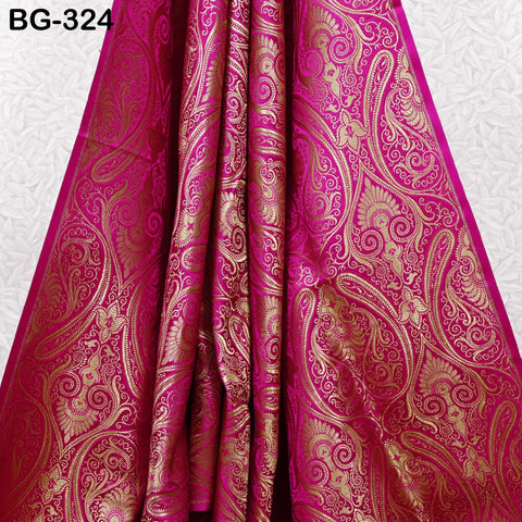 Magenta Brocade Fabric by the Yard Historic Costume Indian Banarasi Wedding Dress Material Banaras Knee Length Coat Sew Upholstery Drapery