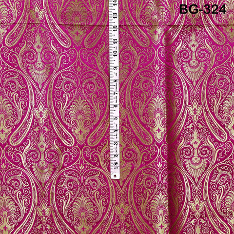 Magenta Brocade Fabric by the Yard Historic Costume Indian Banarasi Wedding Dress Material Banaras Knee Length Coat Sew Upholstery Drapery