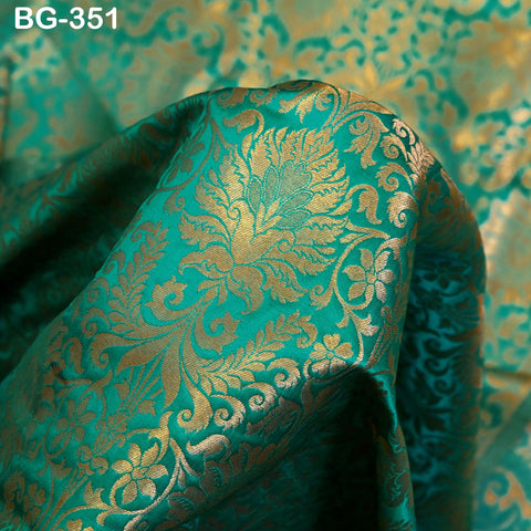 Brocade Fabric Sea Green Gold Weaving Banarasi Brocade Fabric party wear Wedding Dress Fabric Brocade fabric by the Yard