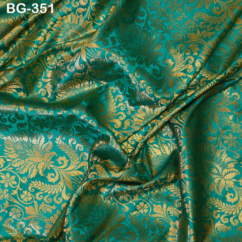 Brocade Fabric Sea Green Gold Weaving Banarasi Brocade Fabric party wear Wedding Dress Fabric Brocade fabric by the Yard