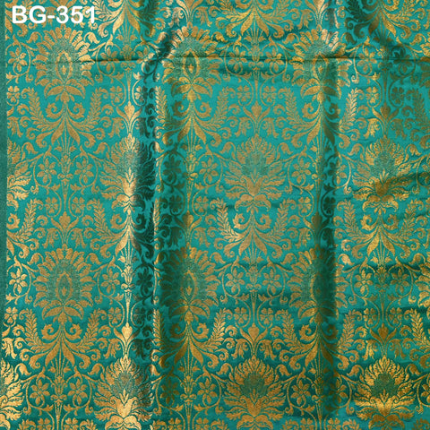 Brocade Fabric Sea Green Gold Weaving Banarasi Brocade Fabric party wear Wedding Dress Fabric Brocade fabric by the Yard