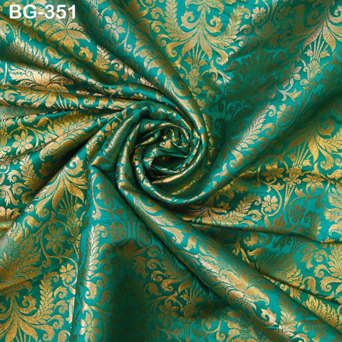Brocade Fabric Sea Green Gold Weaving Banarasi Brocade Fabric party wear Wedding Dress Fabric Brocade fabric by the Yard