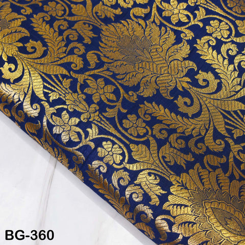 Navy Blue Gold Weaving Brocade Banarasi Indian Blended Silk Wedding Dress Fabric By The Yard Home Decor Table Runner Cushion Covers Brocade