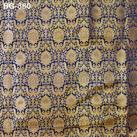 Navy Blue Gold Weaving Brocade Banarasi Indian Blended Silk Wedding Dress Fabric By The Yard Home Decor Table Runner Cushion Covers Brocade