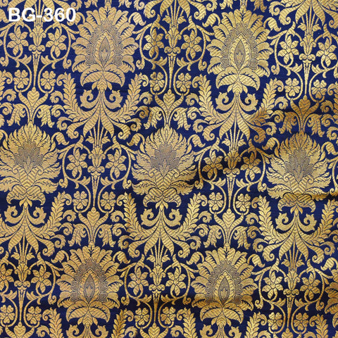 Navy Blue Gold Weaving Brocade Banarasi Indian Blended Silk Wedding Dress Fabric By The Yard Home Decor Table Runner Cushion Covers Brocade