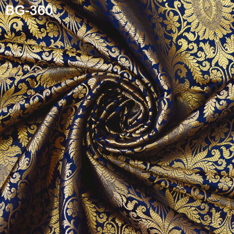 Navy Blue Gold Weaving Brocade Banarasi Indian Blended Silk Wedding Dress Fabric By The Yard Home Decor Table Runner Cushion Covers Brocade
