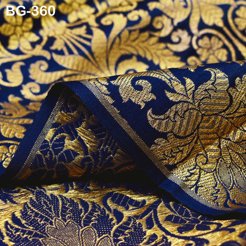 Navy Blue Gold Weaving Brocade Banarasi Indian Blended Silk Wedding Dress Fabric By The Yard Home Decor Table Runner Cushion Covers Brocade