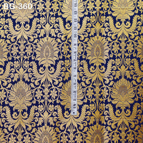 Navy Blue Gold Weaving Brocade Banarasi Indian Blended Silk Wedding Dress Fabric By The Yard Home Decor Table Runner Cushion Covers Brocade