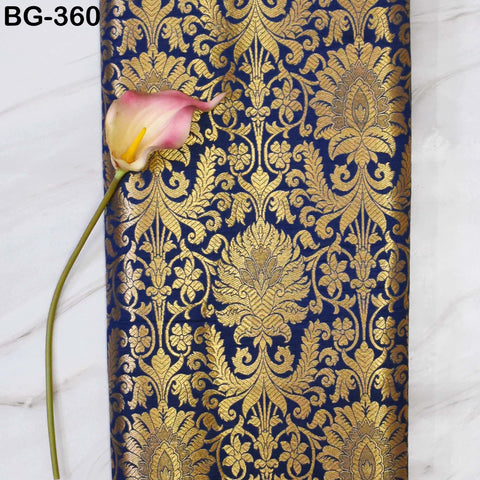 Navy Blue Gold Weaving Brocade Banarasi Indian Blended Silk Wedding Dress Fabric By The Yard Home Decor Table Runner Cushion Covers Brocade