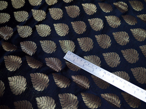 Banarasi Black Brocade by the yard Wedding Dress Blended Silk home furnishing Ethnic wear clothing accessories