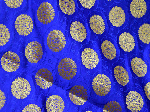 Indian silk wholesale fabric blended royal blue brocade by the yard headband material banarasi jacket fabric midi dress brocade golden mandala design fabric trousers making brocade online home decoration fabric