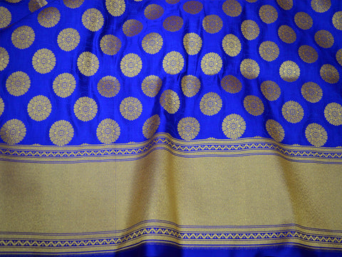 Indian silk wholesale fabric blended royal blue brocade by the yard headband material banarasi jacket fabric midi dress brocade golden mandala design fabric trousers making brocade online home decoration fabric