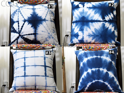 Handcrafted Tie Dye Cushion Cover 16"x16" Shibori Handmade Cushion Covers Indian Decorative Boho Home Decor Pillow Cover Housewarming Gift
