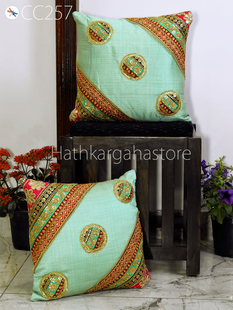 2 Pc Bohemian Cushion Cover with Table Runner Indian Hippie Cushion Throw Pillow Covers Colorful Decorative Patchwork Pillowcase Boho Décor