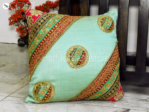 2 Pc Bohemian Cushion Cover with Table Runner Indian Hippie Cushion Throw Pillow Covers Colorful Decorative Patchwork Pillowcase Boho Décor