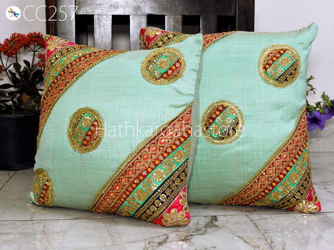 2 Pc Bohemian Cushion Cover with Table Runner Indian Hippie Cushion Throw Pillow Covers Colorful Decorative Patchwork Pillowcase Boho Décor