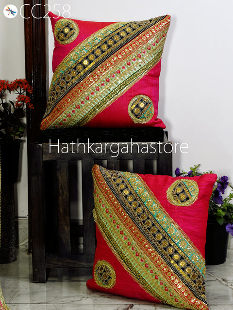 2 Pc Colorful Decorative Patchwork Pillowcase Bohemian Cushion Cover with Table Runner Indian Hippie Cushion Throw Pillow Covers  Boho Decor